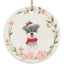 Cute Miniature Schnauzer Dog Lover Ornament Floral Wreath Xmas Gift Tree Decor - £11.83 GBP