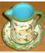 LESAL CERAMICS WATER PITCHER &amp; BOWL POTTERY ART SET - $240.74