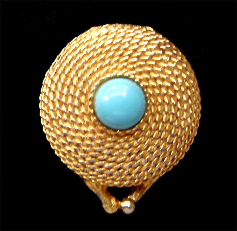  Vintage Estee Lauder Solid Perfume Compact Gold tone Turquoise Stone  - $30.00