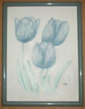 Lydia Cooper Blue Tulips Flowers Mixed Media Painting - $191.03