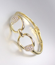 CHIC Designer Style Gold CZ Crystals Horsebit Buckle Magnetic Clasp Bracelet - $25.99