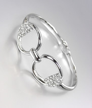 CHIC Designer Style Silver CZ Crystals Horsebit Buckle Magnetic Clasp Bracelet - $25.99