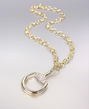 CHIC & STYLISH Designer Style Gold CZ Crystals Horsebit Pendant Chain Necklace - $29.99