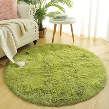 Chicrug Fluffy Round Area Rugs For Girls Bedroom, 4X4 Ft. Shaggy Circle, Green - £31.91 GBP