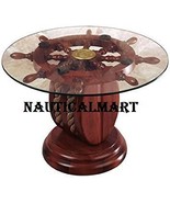 NauticalMart 24&quot; Glass Ship Wheel Decorative Table Home Decor Coffee Table  - €253,02 EUR