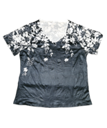 Black &amp; White Flowered V-Neck S/S Blouse Top Shirt - Size 18 - $12.99