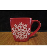 2004 Starbucks Red Holiday Snowflake Coffee Mug Tea Cup Square Shape Chr... - $14.99