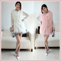 Luxury White or Pink Long Hair Angora Goat Faux Fur Long V Neck Fashion Vest