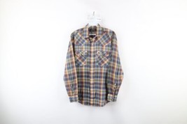 Vintage 70s Levis Mens Medium Sheer Rainbow Plaid Western Snap Button Shirt USA - £39.52 GBP