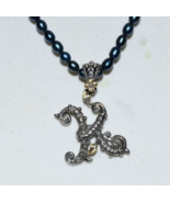 " NEW" BARBARA BIXBY Sterling & 18K Gold letter K Pendant On Blue Pearl Necklace - $243.10
