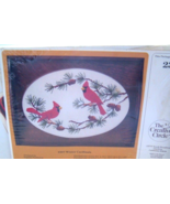 Vtg Creative Circle Embroidery kit Winter Cardinals birds wood tray glas... - £54.47 GBP