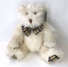 Princess Soft Toys Cream Teddy Bear Tartan Plaid Paw Pads &amp; Bowtie 8&quot; - $14.00