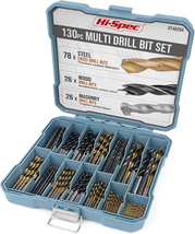 130Pc Multi SAE Drill Bit Set. 11 Sizes 1/16In to 3/8In. Metal, Wood, Pl... - $64.18