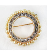 Lovely Vintage Gold Filled Rhinestone And Faux Pearl Circle Pin - £63.45 GBP