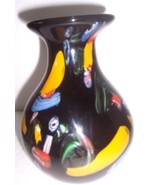 MURANO Style Handblown Black &amp; Multi colored Ventian Art Vase - $660.32 CAD