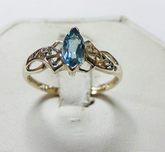 10k Yellow Gold &amp; Topaz Ring Ladies Sz 7 Dark Blue 1/2ct Marquise Solitaire 1.2g - £79.91 GBP