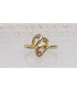 14k Yellow Gold Pink Topaz Peridot Ladies Sz 6.25 Ring Endless Ribbon Wr... - $109.99