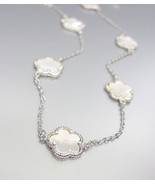 ELEGANT 18kt White Gold Plated Mother of Pearl Shell CLOVER CLOVERS Neck... - £23.96 GBP