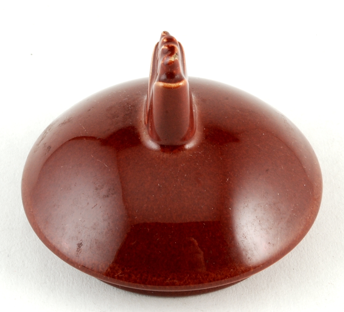 Orphan Round Pottery Lid Dark Red/Brown Color with "4-Fingered" Finial Item image 2