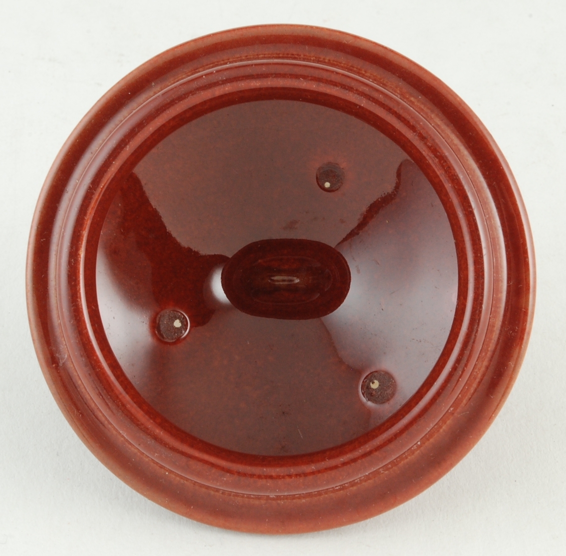 Orphan Round Pottery Lid Dark Red/Brown Color with "4-Fingered" Finial Item image 3