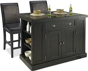 Home Styles Nantucket Black Kitchen Island With Stools, Black Granite To... - $2,279.99