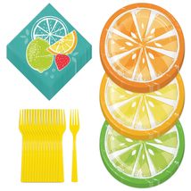 Tutti Frutti Lemon, Lime, and Grapefruit Citrus Slice Paper Dessert Plates, Beve - £14.15 GBP