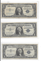 Three Blue Seal 1957 $ 1.00 Silver Certicates - #'s 7188, 0837, 0034 - $6.72