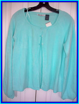 Nwot $44 Green Blue Aqua Reference Point 3 Top Button Cardigan Soft  Fine Gauge - £19.97 GBP