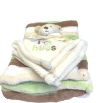 Baby Gear Blanket Lovey Set 2 Piece gift Brown Green Tan Stripes I Love Hugs - £19.42 GBP