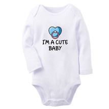 I&#39;m A Cute Baby Funny Print Baby Bodysuits Newborn Rompers Infant Long Jumpsuits - £9.63 GBP