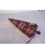 Vintage 21&quot; Acrylic Handle Wood Shaft Umbrella Purple Plaid Tartan - £35.08 GBP