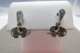 Sterling Silver Marcasite Good Luck Trunk up Elephant Butterfly Stud Earrings - £18.66 GBP