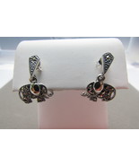 Sterling Silver Marcasite Good Luck Trunk up Elephant Butterfly Stud Ear... - $24.99