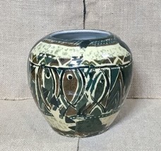 Funky Southwestern Geometric Pattern Wide Ceramic Vase Native American I... - $23.76