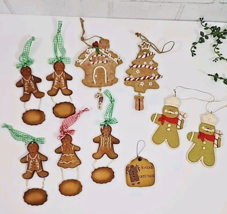 Vintage Gingerbread Man Theme Christmas Tree Ornaments House Baker Resin 10 Pc - £13.13 GBP