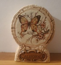 Vintage California Treasure Craft Log Ceramic Bank Butterfly Design Made in USA - £22.06 GBP