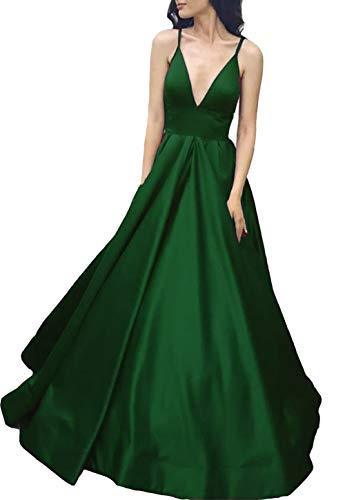 Kivary Spaghetti Strap V Neck Long Formal Corset Prom Evening Dress Emerald Gree