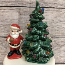 Ceramic Christmas Tree w/ Santa Claus VTG Wind Up Music Box Hand Painted Glazed - £43.21 GBP