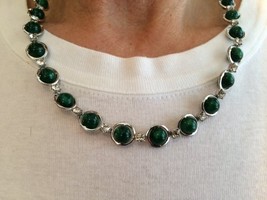 1928 Jewelry Silver Tone Necklace with Jade Like Beads &amp; Crystals [Jewelry] - £13.41 GBP