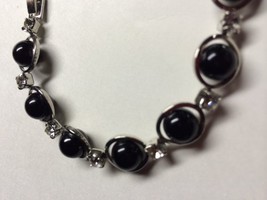 1928 Jewelry Silver Tone Bracelet with Black Beads &amp; Crystals [Jewelry] - £12.55 GBP
