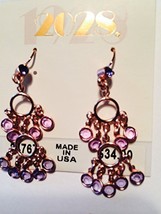 Copper Tone Dangle Loop Earrings with Amethyst Color Crystals [Jewelry] - £25.60 GBP