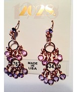 Copper Tone Dangle Loop Earrings with Amethyst Color Crystals [Jewelry] - $44.82 CAD
