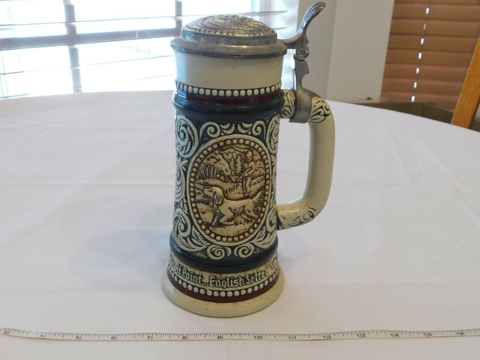 English Setter Rainbow Trout Stein Avon Products 1978 Beer Stein hinged lid - £16.45 GBP
