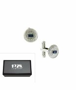 1928 Jewelry Boxed Silver-Tone Blue Crystal Round Cuff Links [Jewelry] - $36.67 CAD