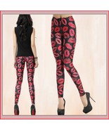 Hot Red Kiss Lips on Skin Tight Stretch Pants Leggings White or Black Si... - £39.24 GBP