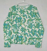 Lands End Womens Floral Print Shirt Size 6-8 Nylon Blend Blue White - $16.68