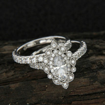 14K White Gold Plated Marquise Cut Simulated Diamond Engagement Ring Bridal Set - £123.00 GBP