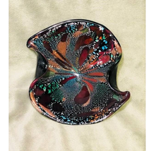 Vintage Black Italian Murano Dino Martens Tutti Frutti Ruffled Glass Bowl - £165.39 GBP