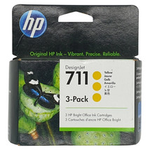GENUINE HP 711 YELLOW 3-pack DesignJet Ink Cartridges CZ136A - EXP 10/23... - $29.99
