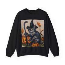 Halloween Cat Magic: Embroidered Style Feline with Pumpkins &amp; Witch Hat - Unisex - $33.43+